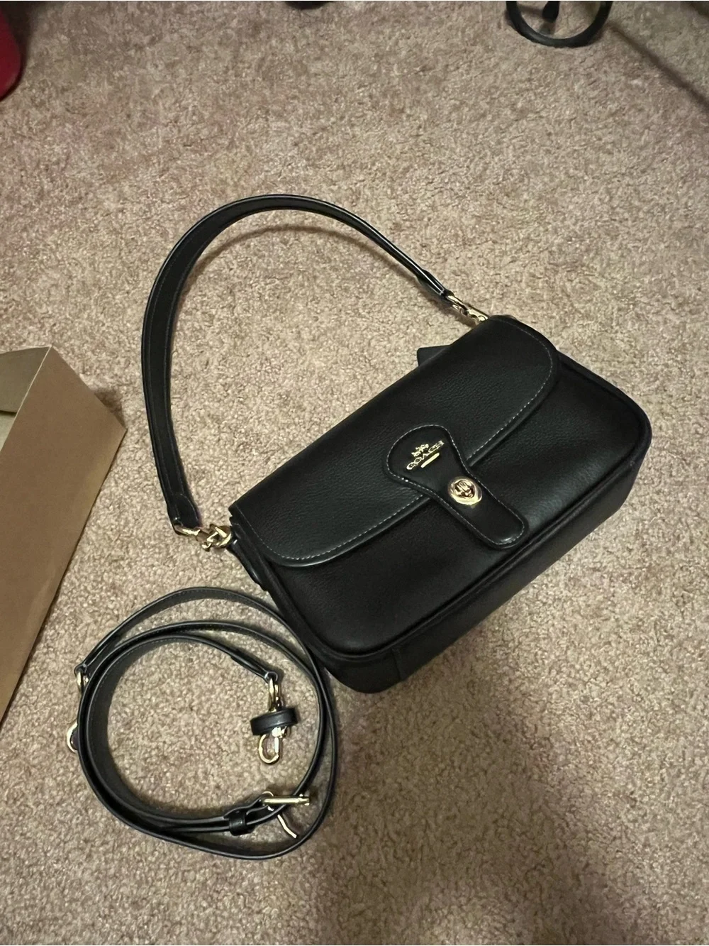 Coach Black Pebble Leather Shoulder Bag with Gold-Tone Hardware